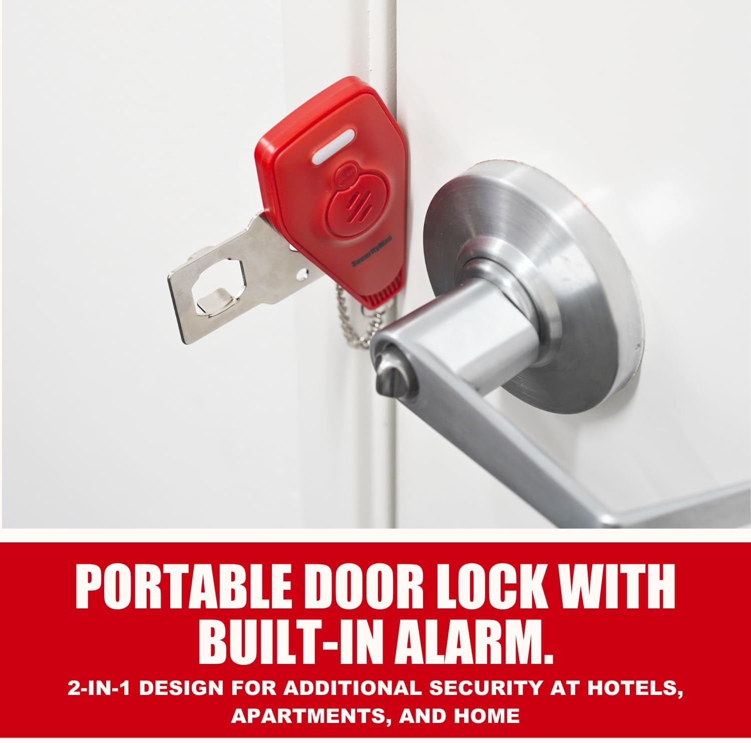 Portable Door Lock with Alarm | Hotel Door Locks for Travelers Security | Loud 130Db Door Security Device for Hotel Room, Apartment Home, & Travel Safety inside for Women Children - Red